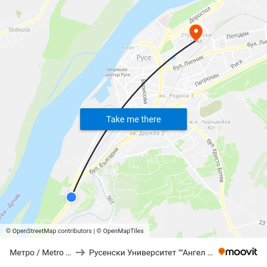 Метро / Metro Store to Русенски Университет ""Ангел Кънчев"" map