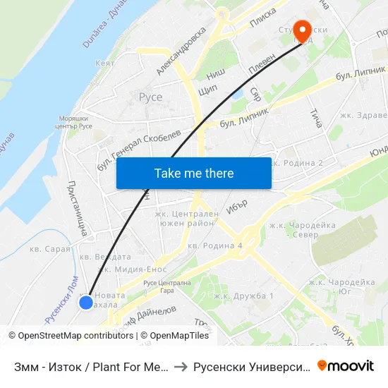 Змм - Изток / Plant For Metal Cutting Machines - East to Русенски Университет ""Ангел Кънчев"" map