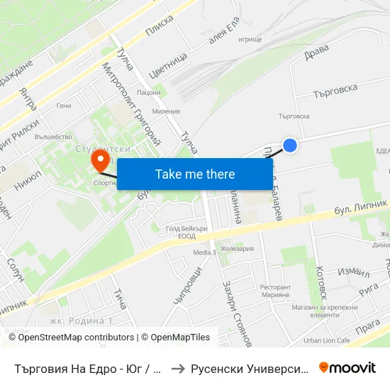 Търговия На Едро - Юг / Wholesale Market - South to Русенски Университет ""Ангел Кънчев"" map