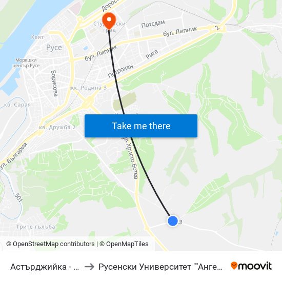 Астърджийка - Север to Русенски Университет ""Ангел Кънчев"" map