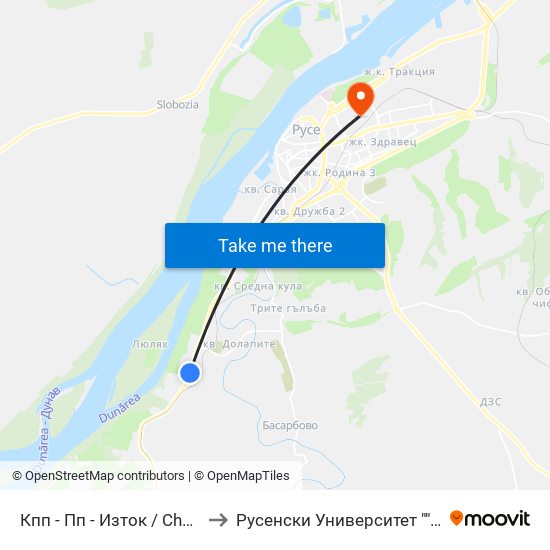 Кпп - Пп - Изток to Русенски Университет ""Ангел Кънчев"" map