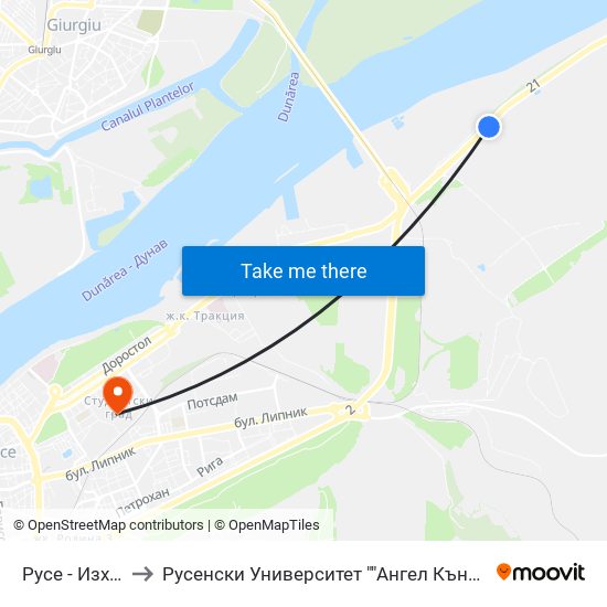 Русе - Изход to Русенски Университет ""Ангел Кънчев"" map