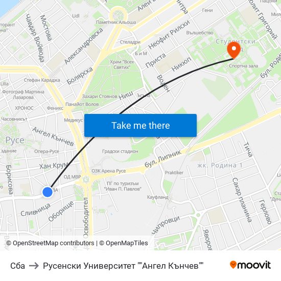 Сба to Русенски Университет ""Ангел Кънчев"" map