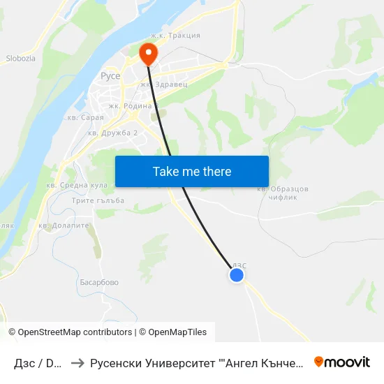 Дзс / Dzs to Русенски Университет ""Ангел Кънчев"" map