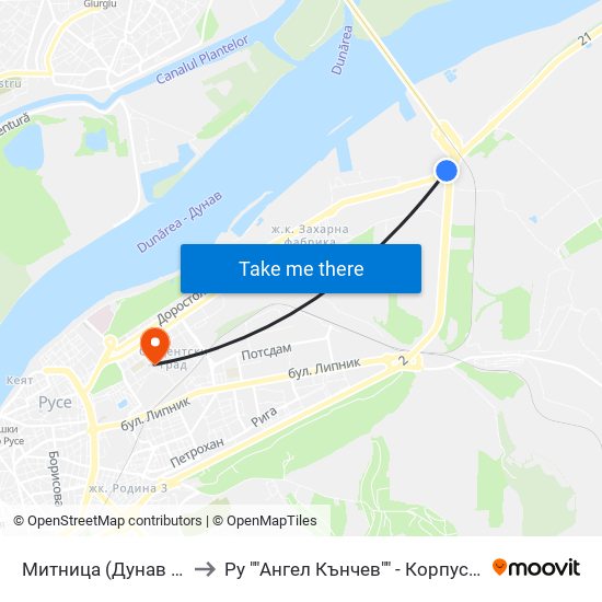 Митница (Дунав Мост) to Ру ""Ангел Кънчев"" - Корпус 10: Електротехника, Електроника И Автоматика 1 map