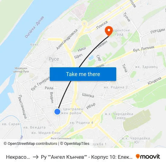 Некрасов / Nekrasov to Ру ""Ангел Кънчев"" - Корпус 10: Електротехника, Електроника И Автоматика 1 map