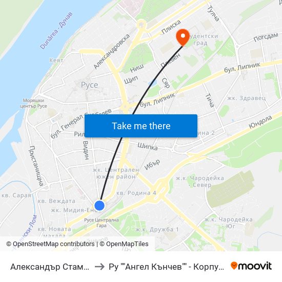 Александър Стамболийски - Юг (Централна Жп Гара) to Ру ""Ангел Кънчев"" - Корпус 10: Електротехника, Електроника И Автоматика 1 map