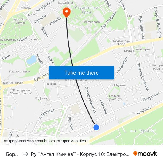 Боримечка to Ру ""Ангел Кънчев"" - Корпус 10: Електротехника, Електроника И Автоматика 1 map