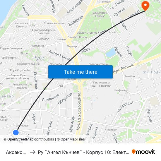 Аксаков to Ру ""Ангел Кънчев"" - Корпус 10: Електротехника, Електроника И Автоматика 1 map