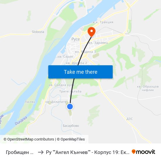 Гробищен Парк Басарбово to Ру ""Ангел Кънчев"" - Корпус 19: Екология И Опазване На Околната Среда 1 map