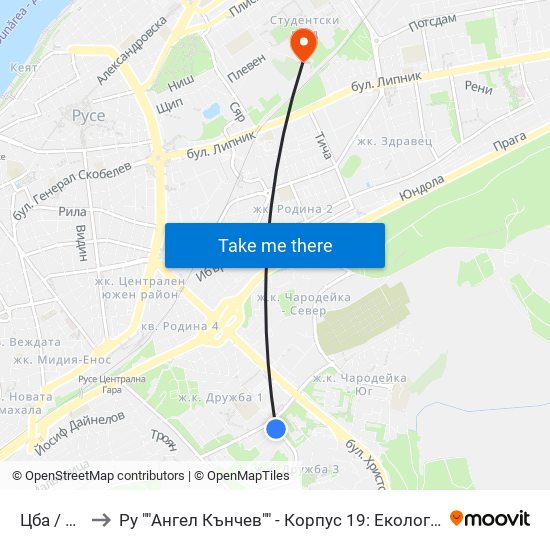 Цба to Ру ""Ангел Кънчев"" - Корпус 19: Екология И Опазване На Околната Среда 1 map
