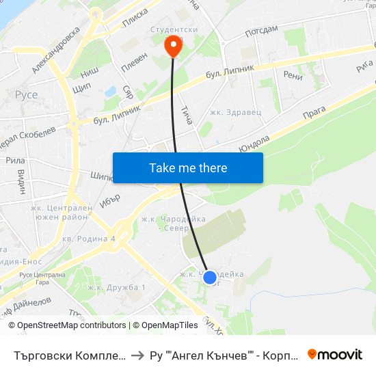 Търговски Комплекс - Запад to Ру ""Ангел Кънчев"" - Корпус 19: Екология И Опазване На Околната Среда 1 map