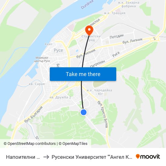 Напоителни Системи to Русенски Университет ""Ангел Кънчев"" - Корпус 2 map