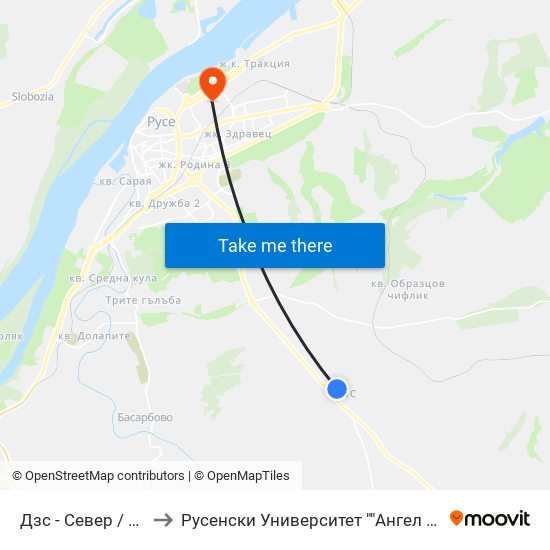 Дзс - Север to Русенски Университет ""Ангел Кънчев"" - Корпус 2 map