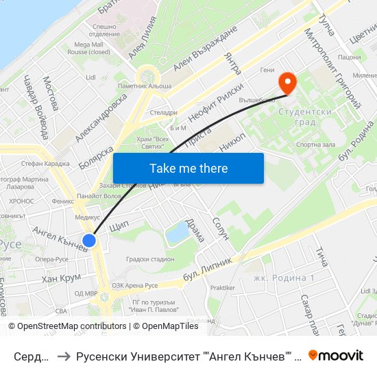 Сердика to Русенски Университет ""Ангел Кънчев"" - Корпус 2 map