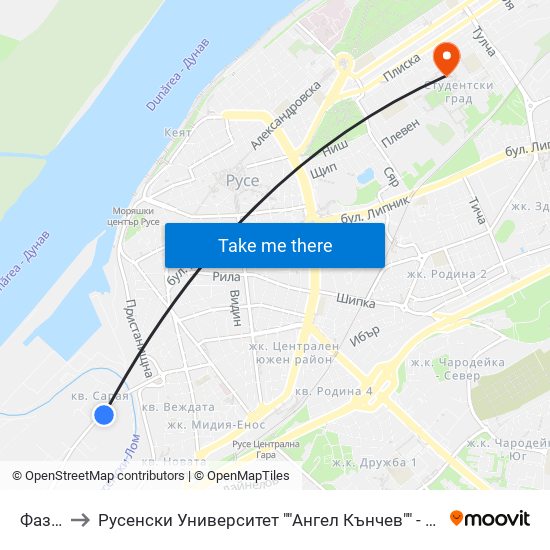 Фазан to Русенски Университет ""Ангел Кънчев"" - Корпус 2 map