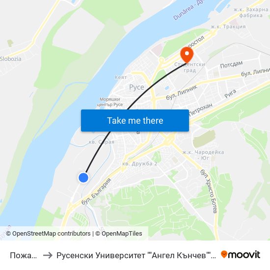 Пожарна to Русенски Университет ""Ангел Кънчев"" - Корпус 2 map