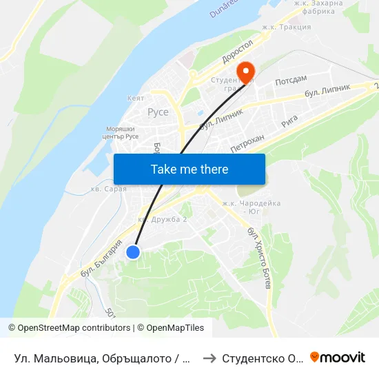 Ул. Мальовица, Обръщалото / Malyovitsa Street, Terminus to Студентско Общежитие 5 map