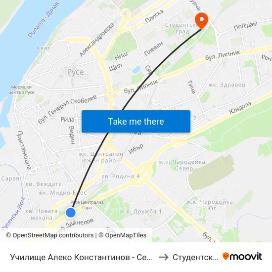 Училище Алеко Константинов - Север / Aleko Konstantinov Primary School - North to Студентско Общежитие 5 map