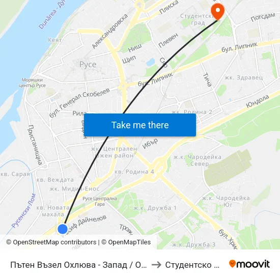 Пътен Възел Охлюва - Запад / Ohliuva Road Junction - West to Студентско Общежитие 5 map
