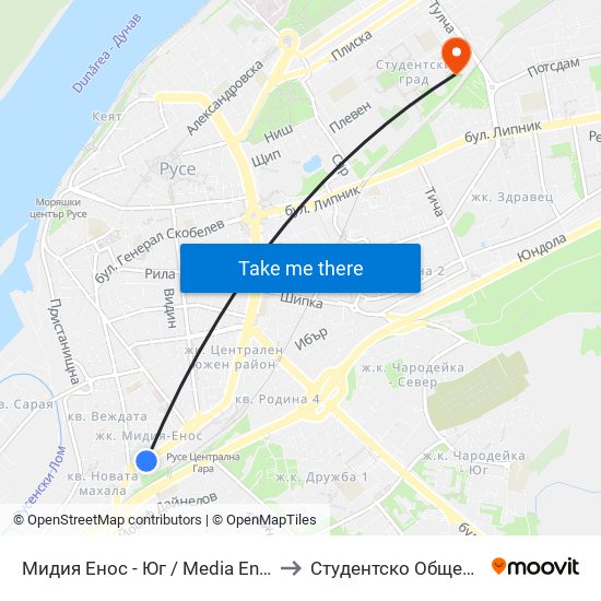 Мидия Енос - Юг to Студентско Общежитие 5 map