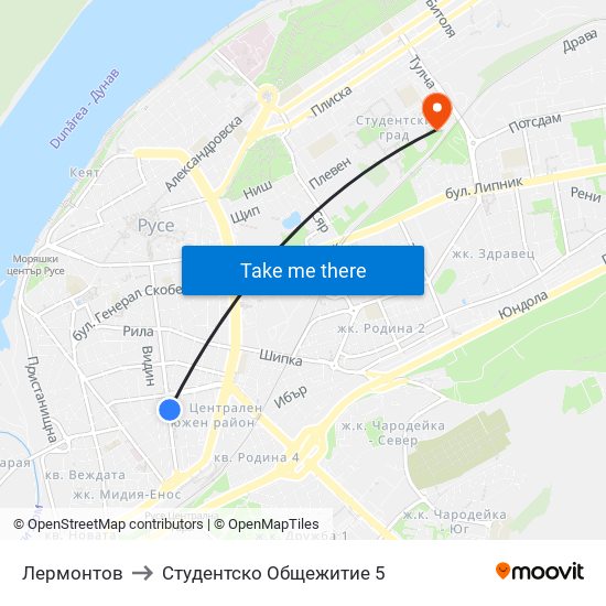 Лермонтов to Студентско Общежитие 5 map