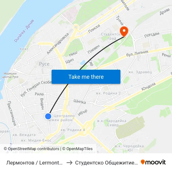 Лермонтов / Lermontov to Студентско Общежитие 5 map
