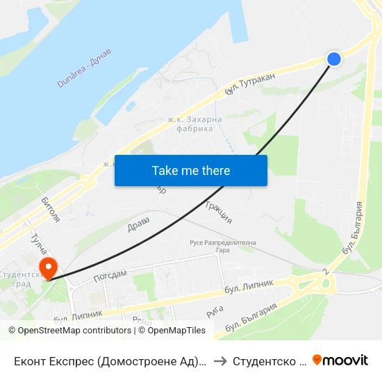 Еконт Експрес (Домостроене Ад) / Econt Express (Domostroene Ad) to Студентско Общежитие 5 map