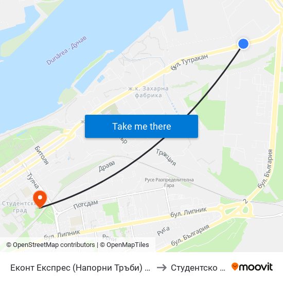 Еконт Експрес (Напорни Тръби) to Студентско Общежитие 5 map