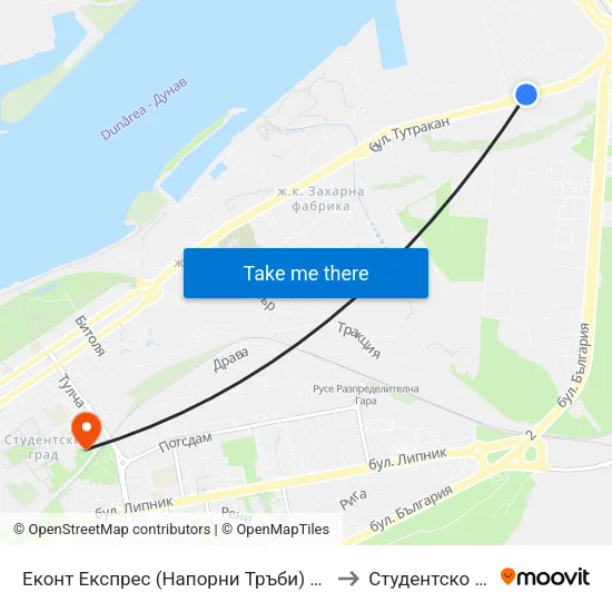 Еконт Експрес (Напорни Тръби) / Econt Express (Pressure Pipes) to Студентско Общежитие 5 map