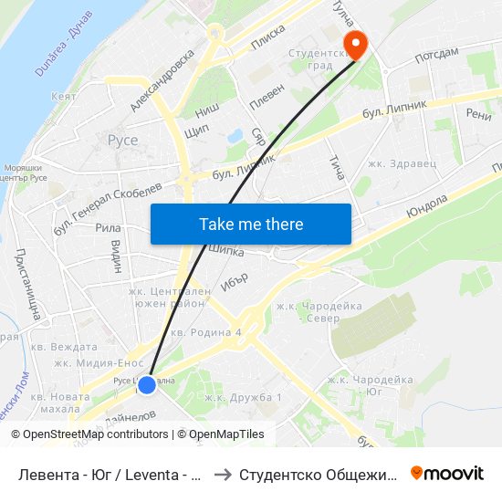 Левента - Юг to Студентско Общежитие 5 map