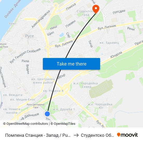 Помпена Станция - Запад / Pumping Station - West to Студентско Общежитие 5 map