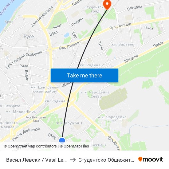 Васил Левски to Студентско Общежитие 5 map