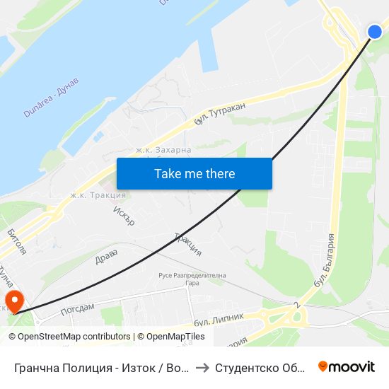 Гранчна Полиция - Изток to Студентско Общежитие 5 map