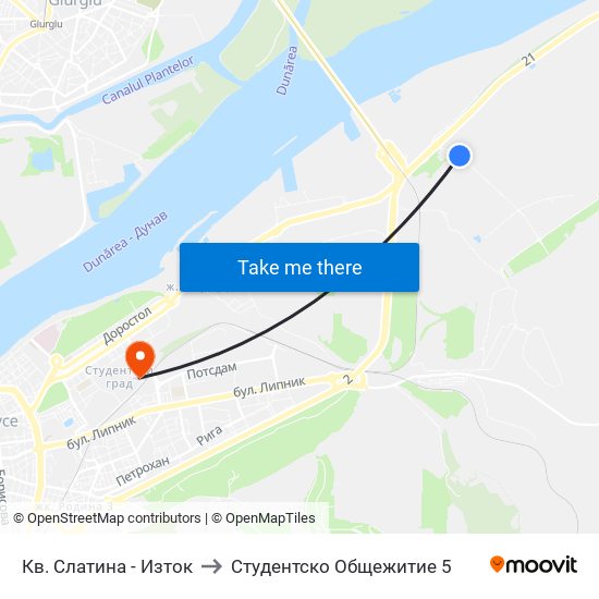 Кв. Слатина - Изток to Студентско Общежитие 5 map