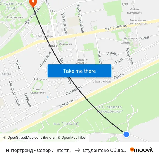 Интертрейд - Север / Intertrade - North to Студентско Общежитие 5 map