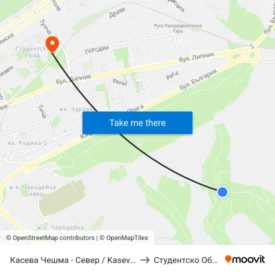 Касева Чешма - Север / Kaseva Cheshma - North to Студентско Общежитие 5 map
