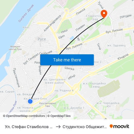 Ул. Стефан Стамболов №64 to Студентско Общежитие 5 map
