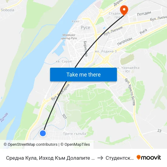 Средна Кула, Изход Към Долапите - Север / Sredna Kula, Exit For Dolapite - North to Студентско Общежитие 5 map