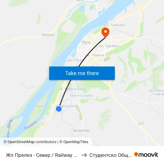 Жп Прелез - Север / Railway Crossing - North to Студентско Общежитие 5 map