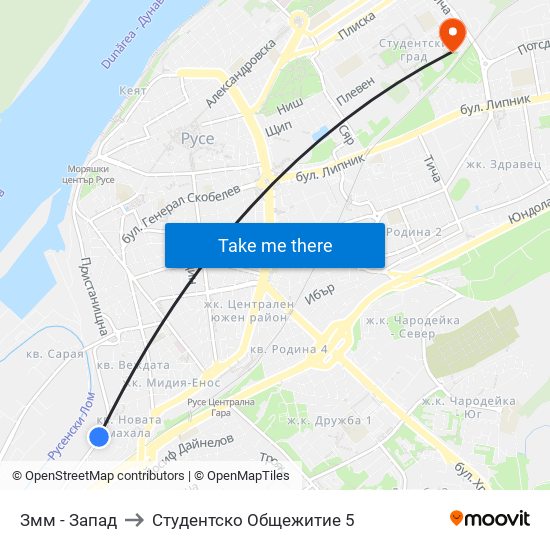 Змм - Запад to Студентско Общежитие 5 map