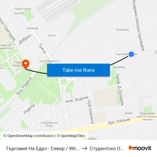 Търговия На Едро - Север / Wholesale Market - North to Студентско Общежитие 5 map