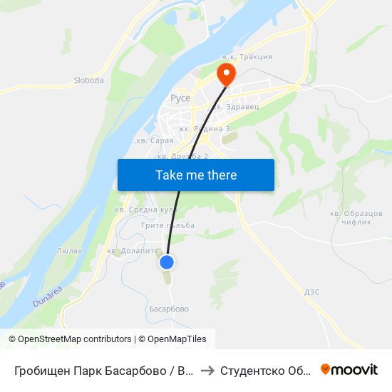 Гробищен Парк Басарбово to Студентско Общежитие 5 map