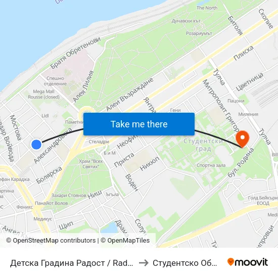 Детска Градина Радост / Radost Kindergarten to Студентско Общежитие 5 map