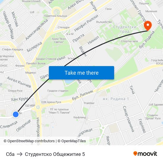 Сба to Студентско Общежитие 5 map