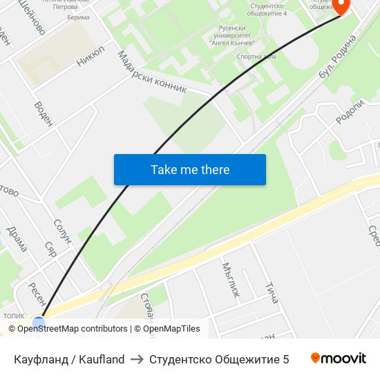 Кауфланд to Студентско Общежитие 5 map