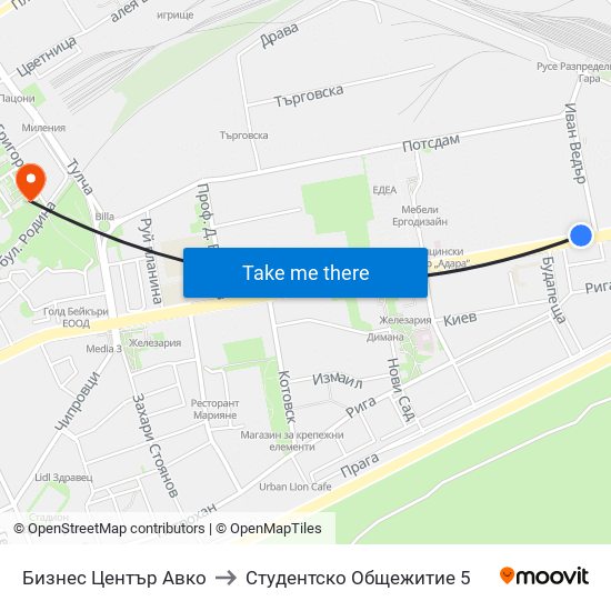 Бизнес Център Авко to Студентско Общежитие 5 map