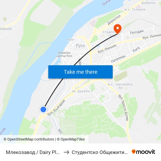 Млекозавод to Студентско Общежитие 5 map