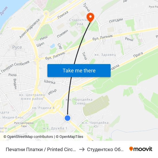 Печатни Платки to Студентско Общежитие 5 map