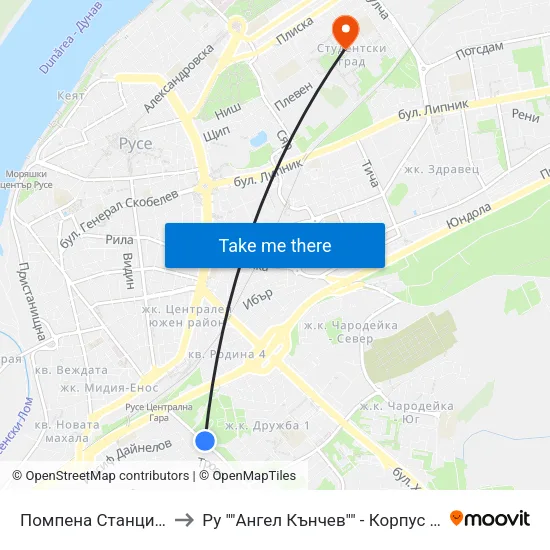 Помпена Станция - Изток / Pumping Station - East to Ру ""Ангел Кънчев"" - Корпус 3: Материалознание И Технология На Материалите map